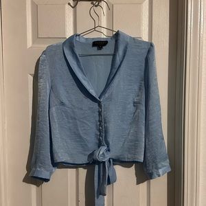 (5 for $25) Front tie blue blouse